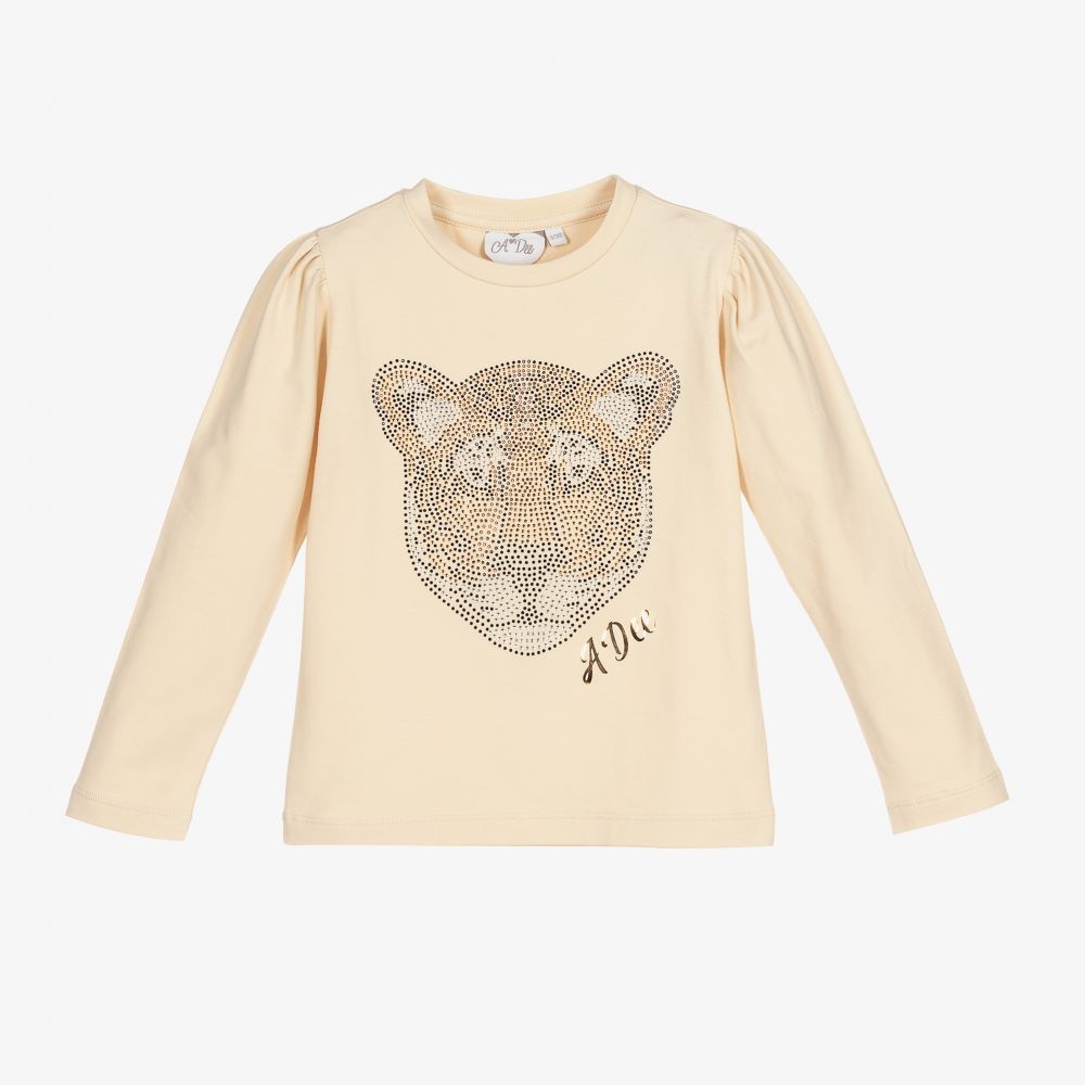 A Dee - Girls Beige Cotton Top | Childrensalon