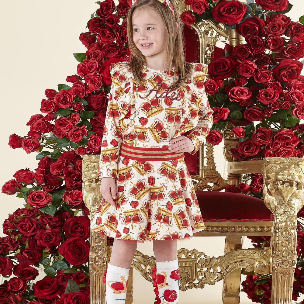 آدي-جوارب مزيج قطن محبوك لون بيج وأحمر للبنات | Childrensalon Outlet