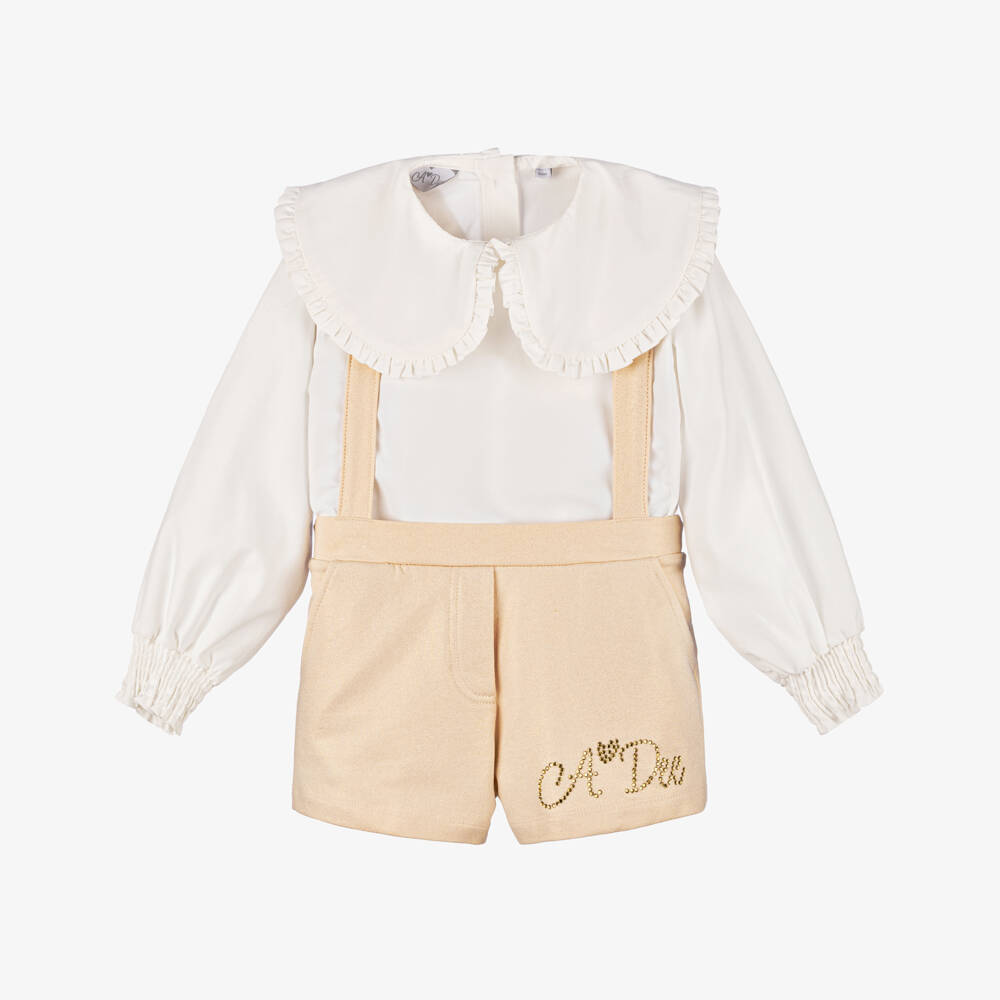 A Dee-Girls Beige Shimmer Shorts Ensemble | Childrensalon Outlet