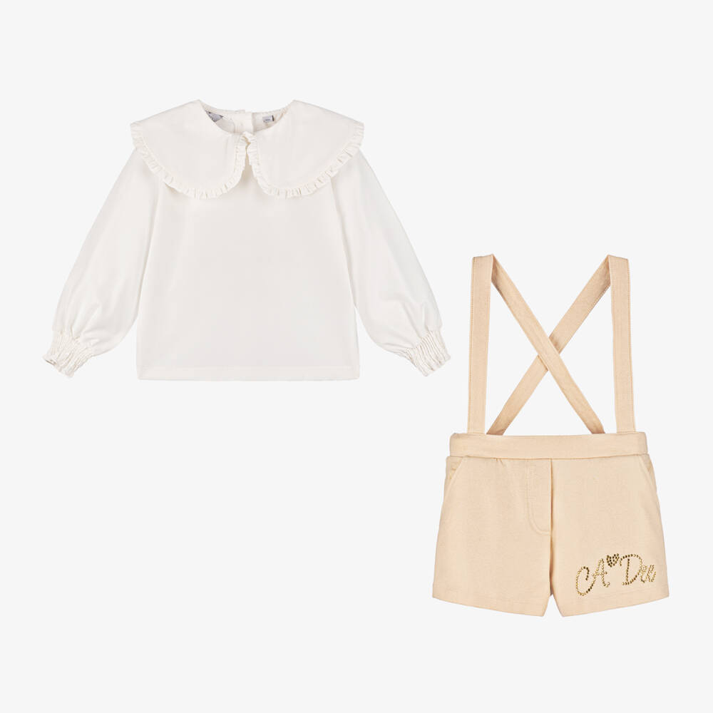 A Dee-Girls Beige Shimmer Shorts Ensemble | Childrensalon Outlet