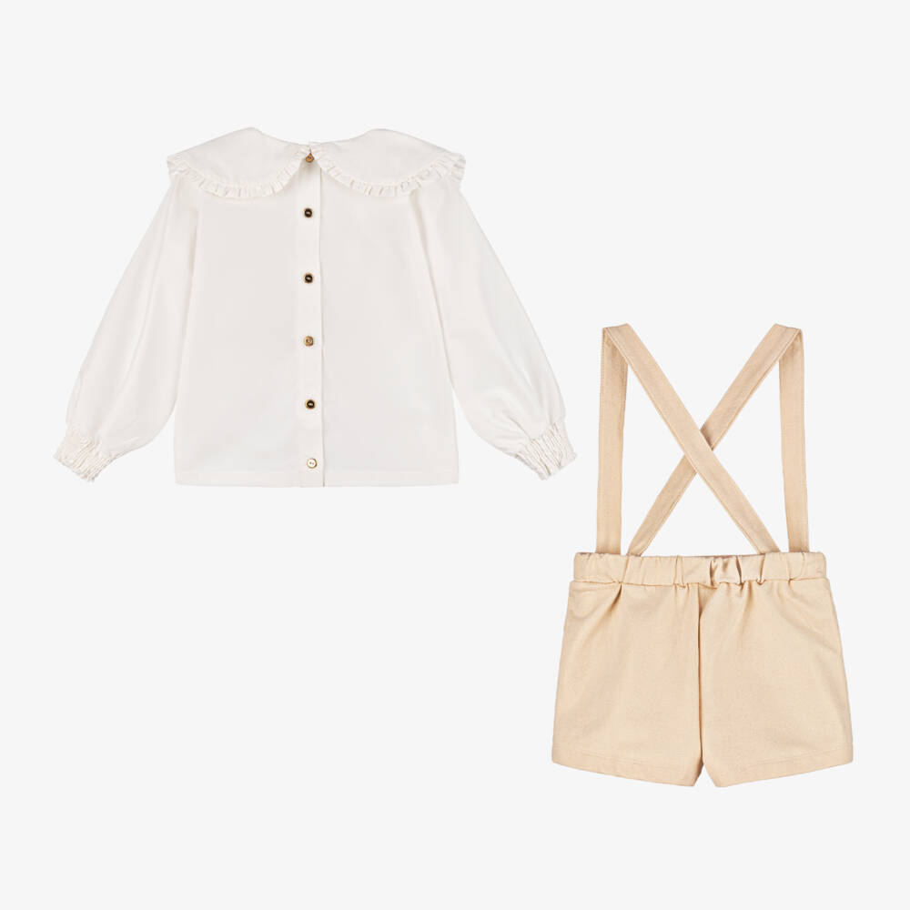 A Dee-Girls Beige Shimmer Shorts Ensemble | Childrensalon Outlet