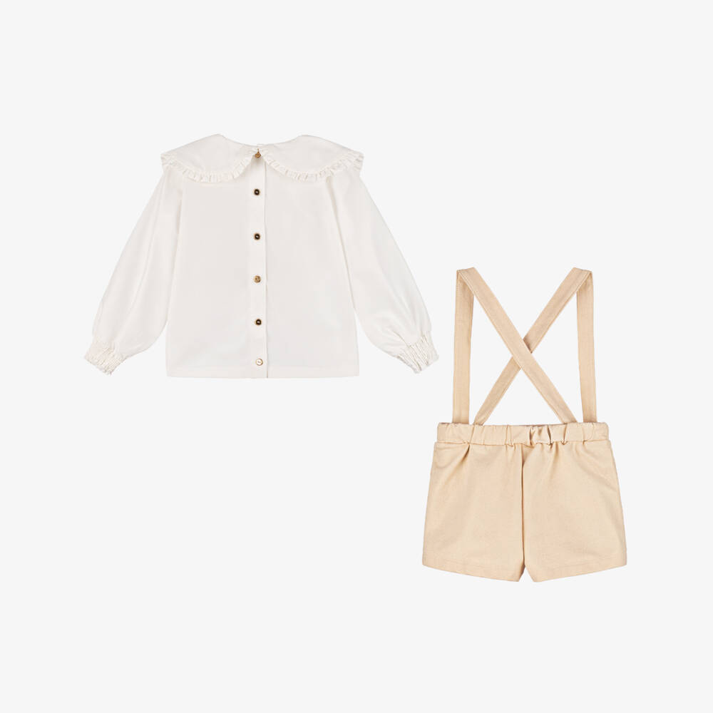 A Dee-Girls Beige Shimmer Shorts Ensemble | Childrensalon Outlet