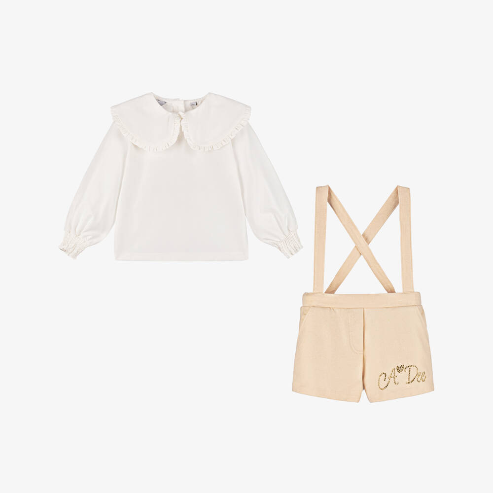 A Dee-Girls Beige Shimmer Shorts Ensemble | Childrensalon Outlet