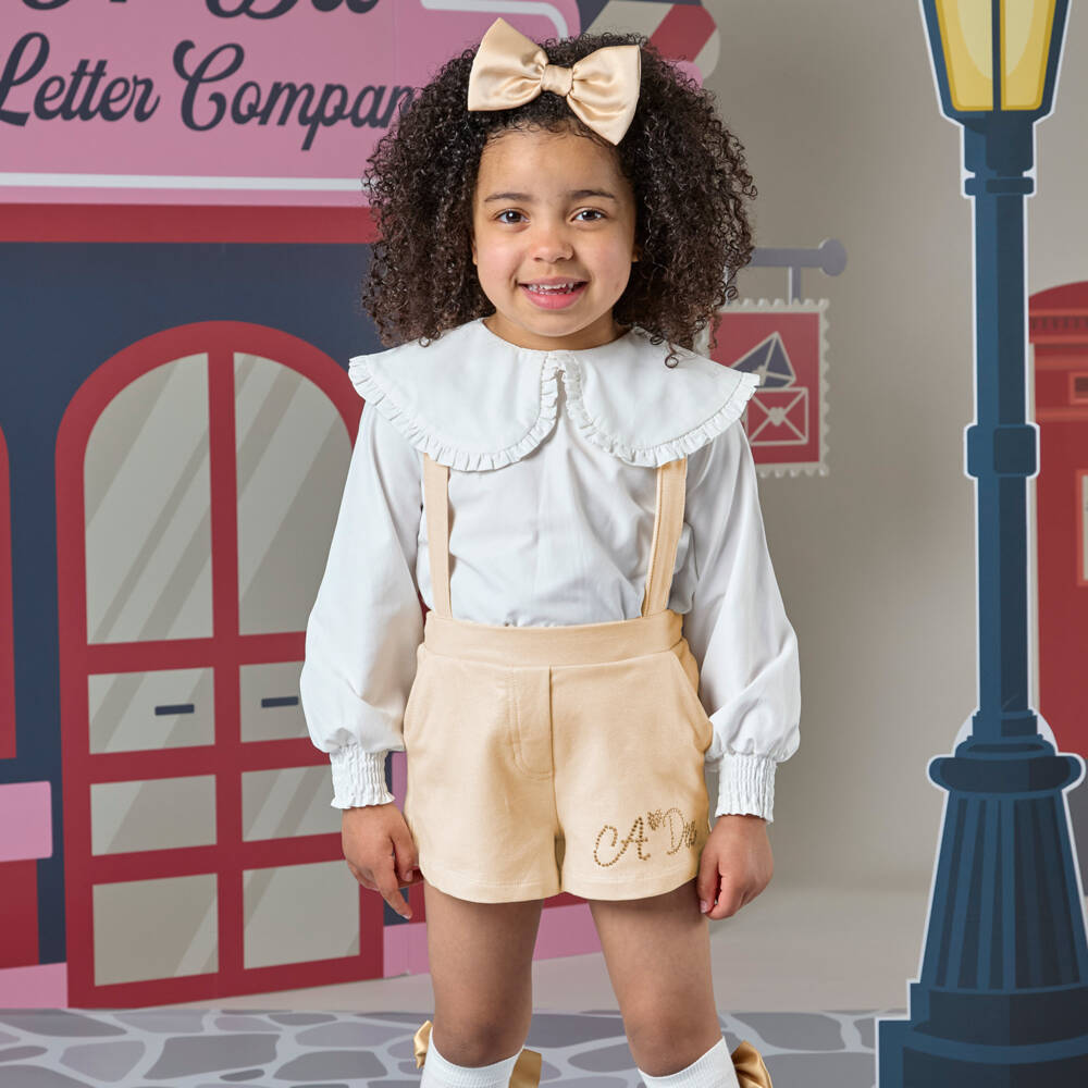 A Dee-Girls Beige Shimmer Shorts Ensemble | Childrensalon Outlet