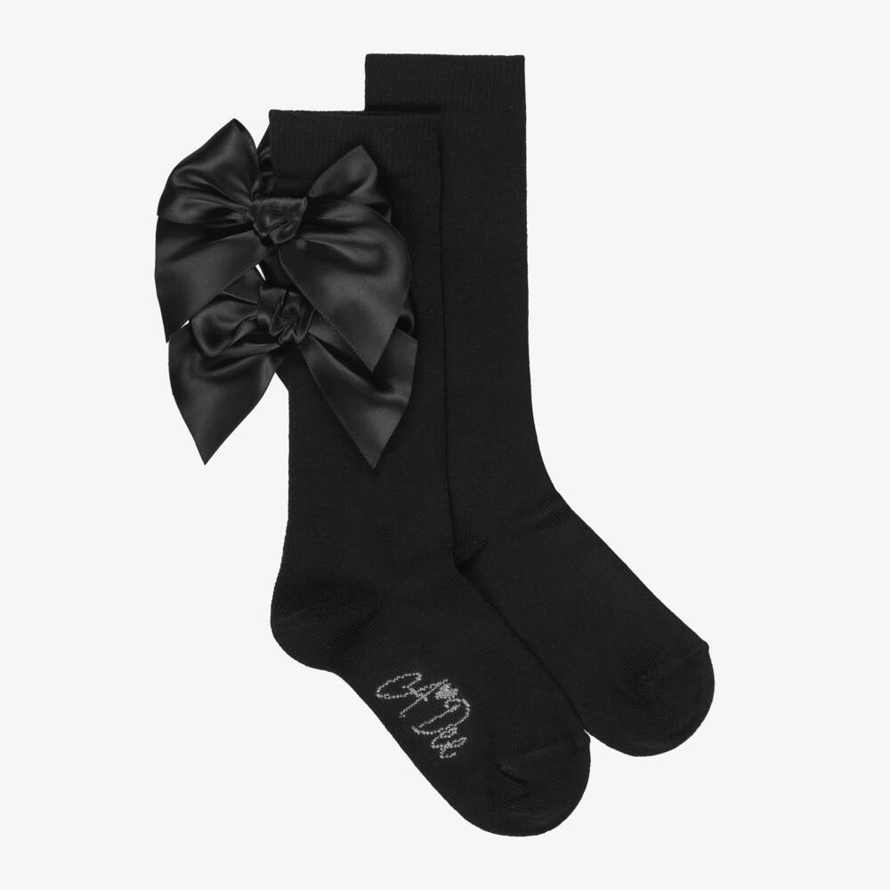 A Dee-Girls Black Bow Knee-High Socks | Childrensalon Outlet