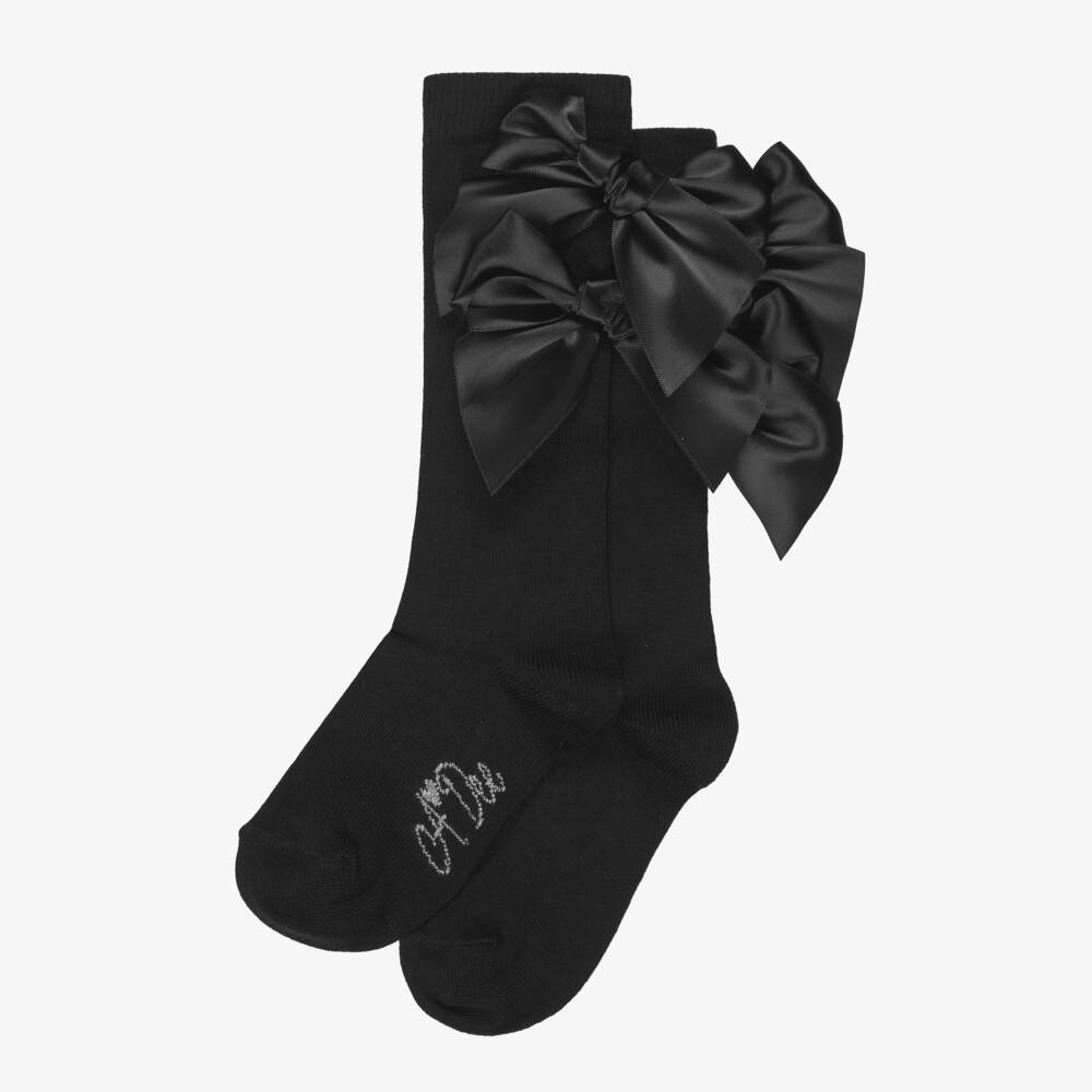 A Dee-Girls Black Bow Knee-High Socks | Childrensalon Outlet
