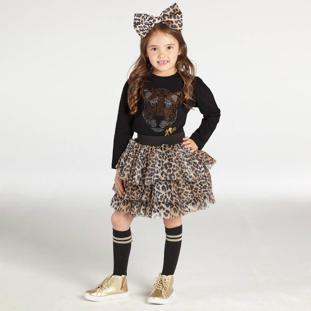A Dee-بلوزة قطنية سوداء بنقشة النمر للبنات | Childrensalon Outlet