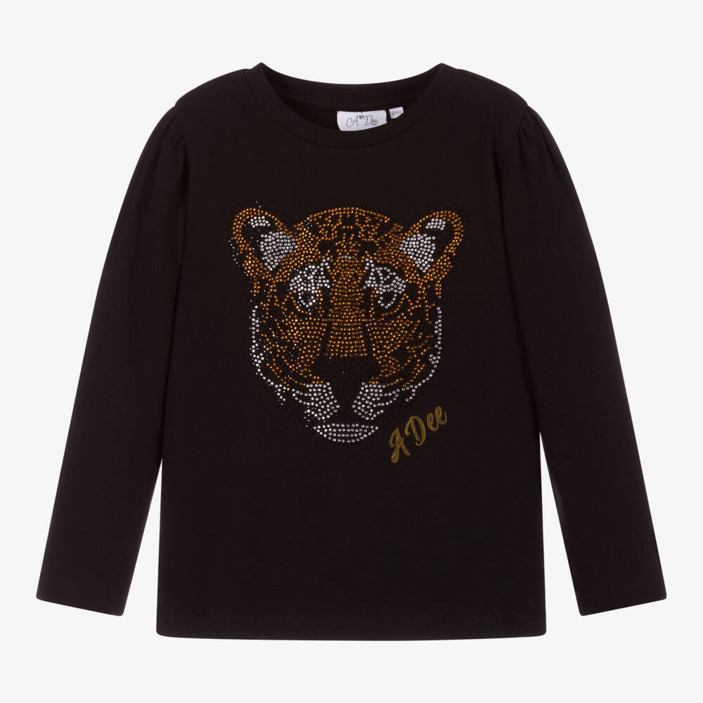 A Dee-Girls Black Cotton Tiger Top | Childrensalon Outlet