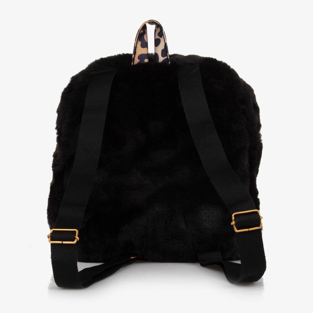A Dee-Girls Black Faux Fur Backpack (25cm) | Childrensalon Outlet