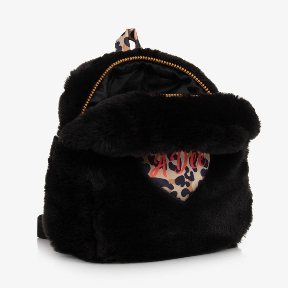 A Dee-Girls Black Faux Fur Backpack (25cm) | Childrensalon Outlet
