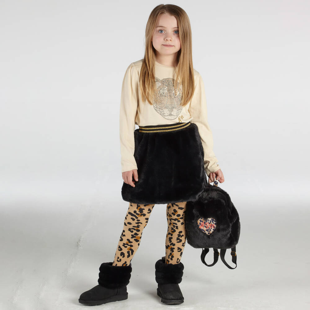 A Dee-Girls Black Faux Fur Backpack (25cm) | Childrensalon Outlet