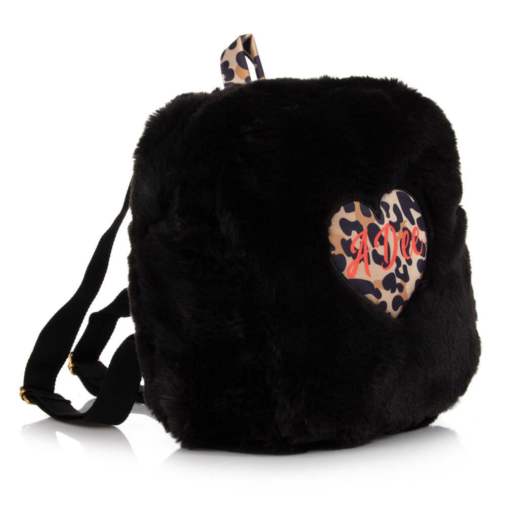 A Dee-Girls Black Faux Fur Backpack (25cm) | Childrensalon Outlet