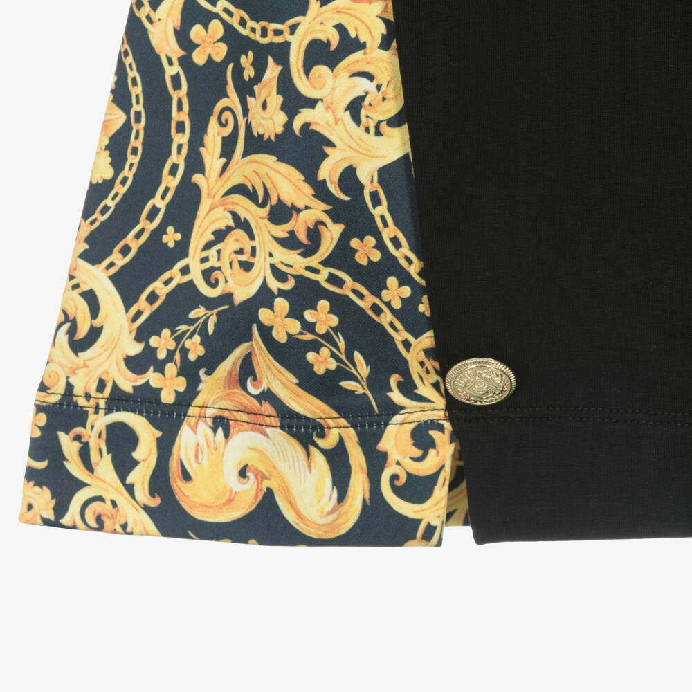 A Dee-فستان قطن جيرسي لون أسود وذهبي | Childrensalon Outlet