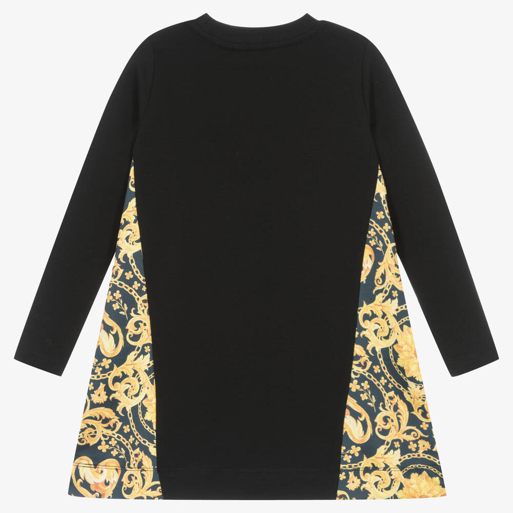 A Dee-فستان قطن جيرسي لون أسود وذهبي | Childrensalon Outlet
