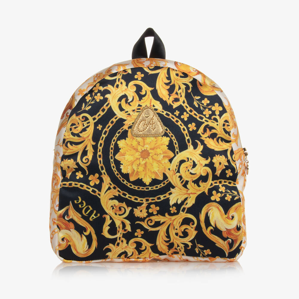A Dee - Girls Black & Gold Filigree Backpack (21cm) | Childrensalon