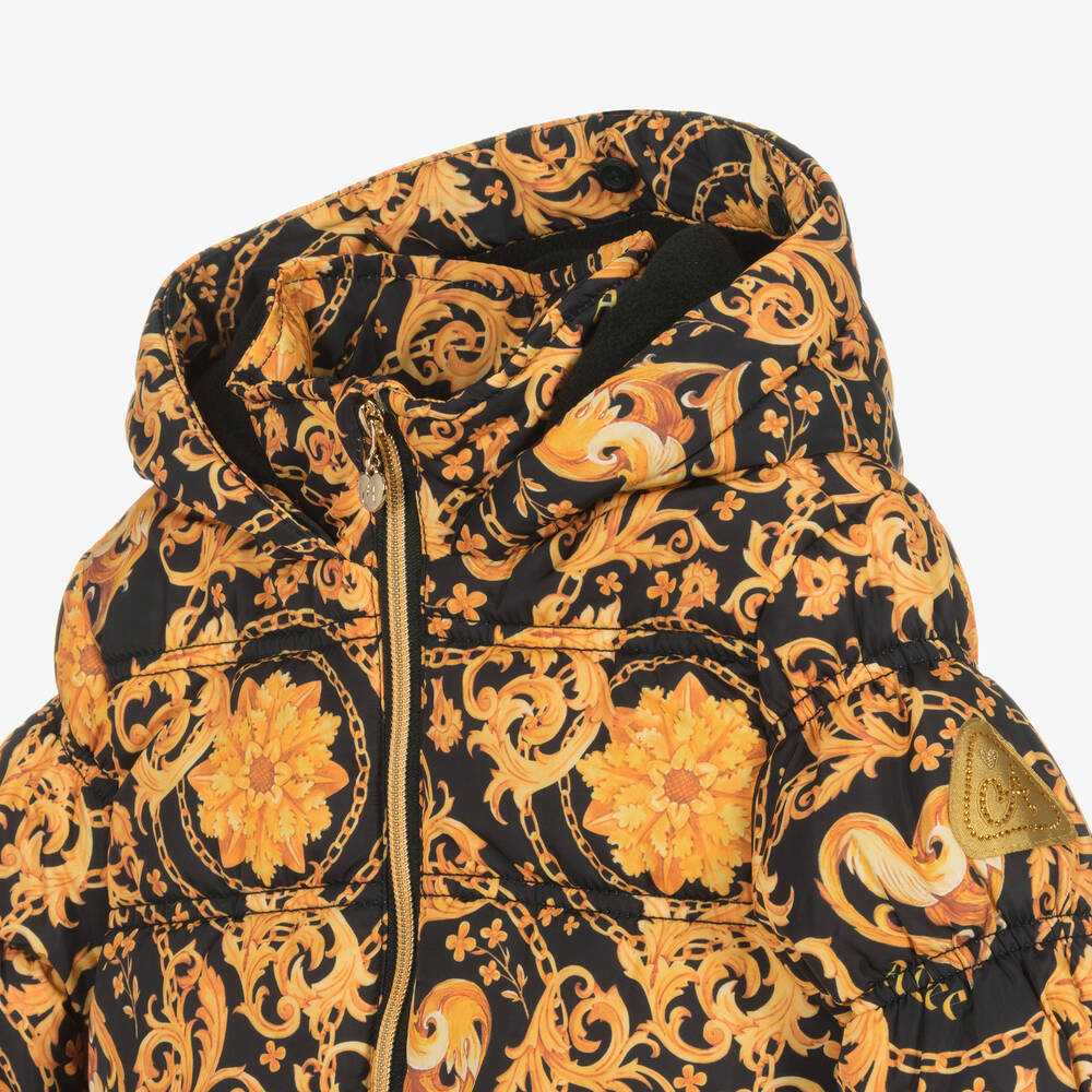 A Dee-Girls Black & Gold Hooded Coat | Childrensalon Outlet