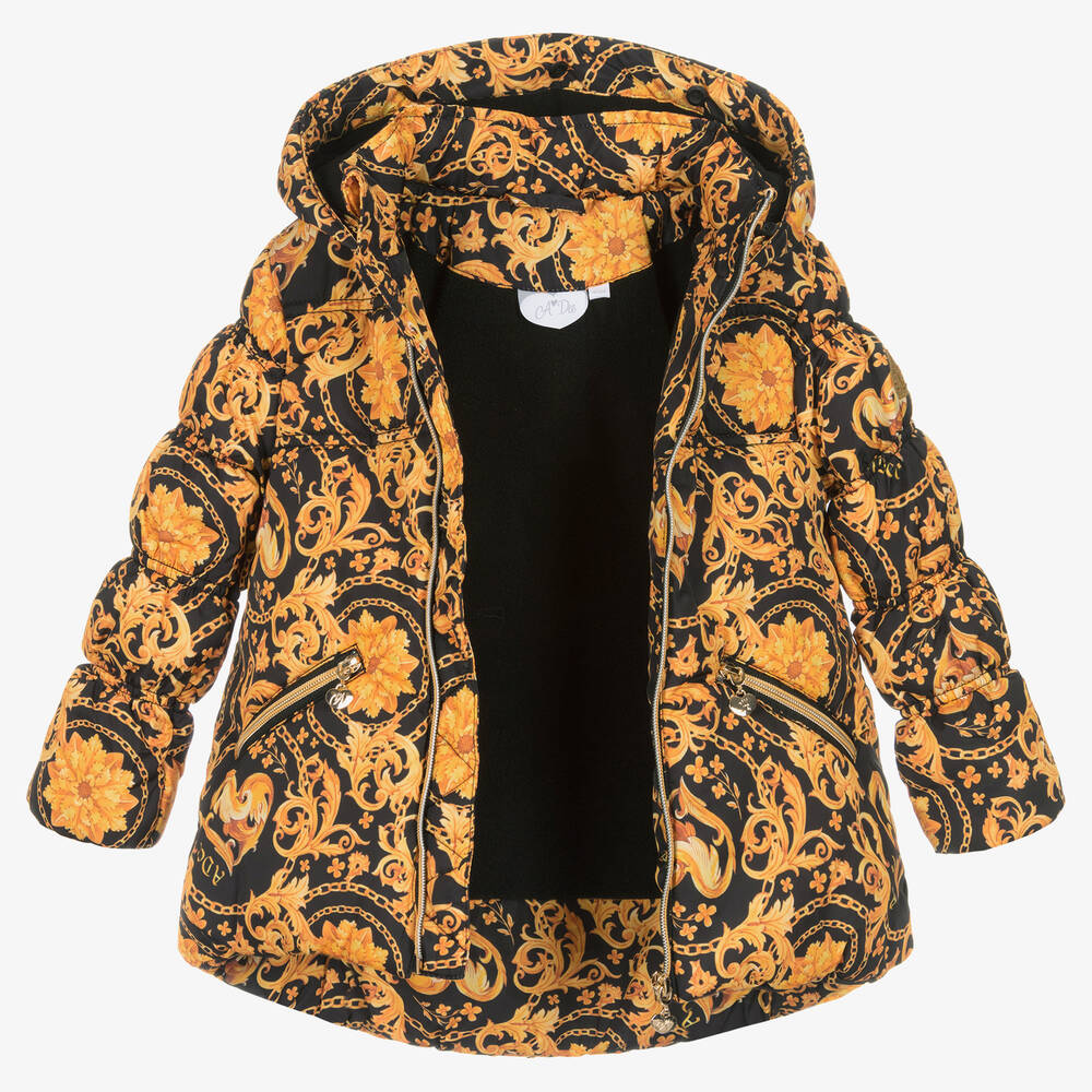 A Dee-Girls Black & Gold Hooded Coat | Childrensalon Outlet