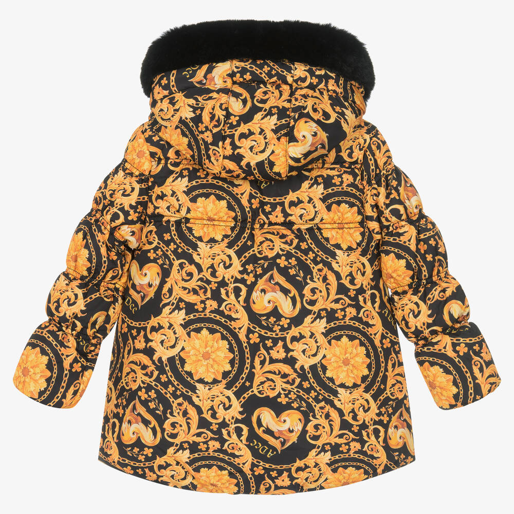 A Dee-Girls Black & Gold Hooded Coat | Childrensalon Outlet