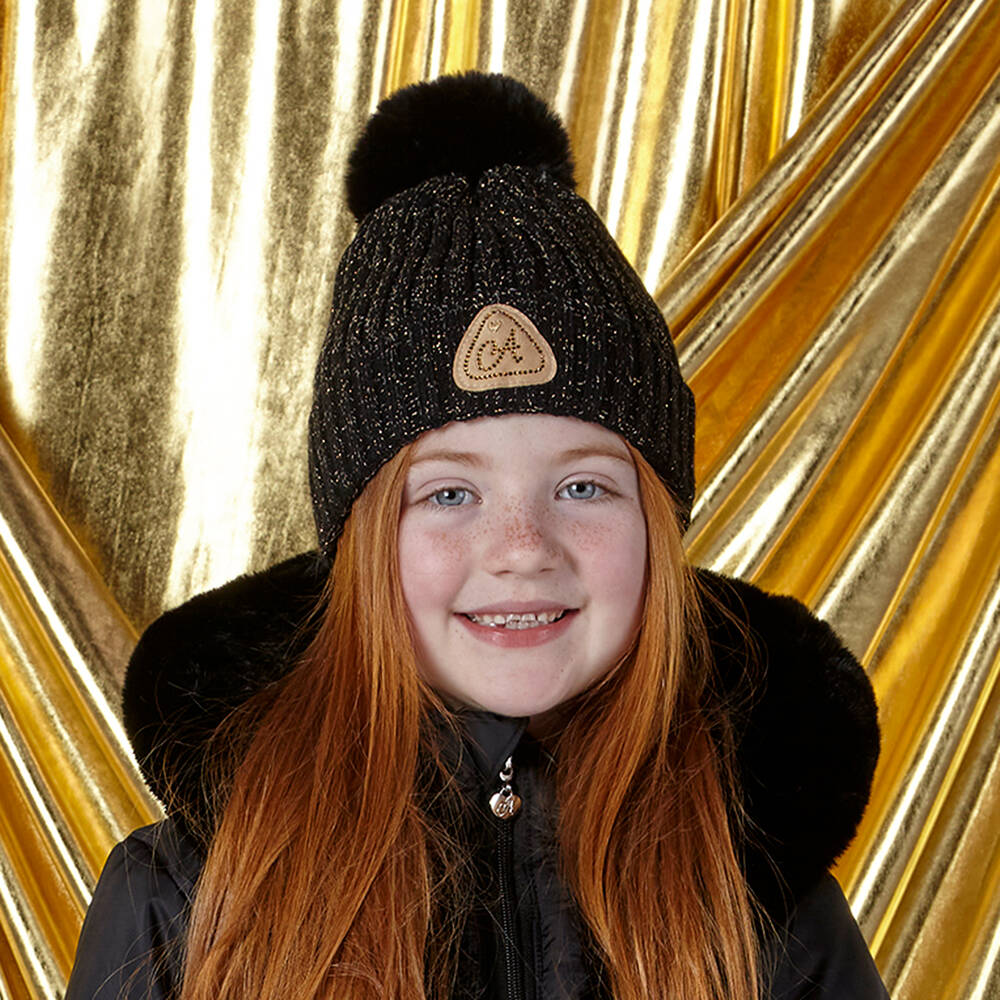 A Dee-Girls Black & Gold Knit Pom-Pom Hat | Childrensalon Outlet