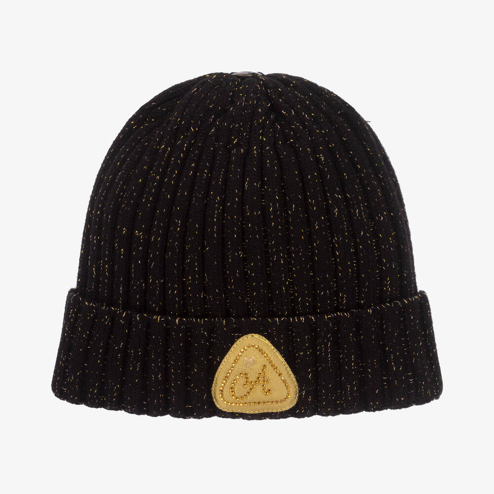 A Dee-Girls Black & Gold Knit Pom-Pom Hat | Childrensalon Outlet
