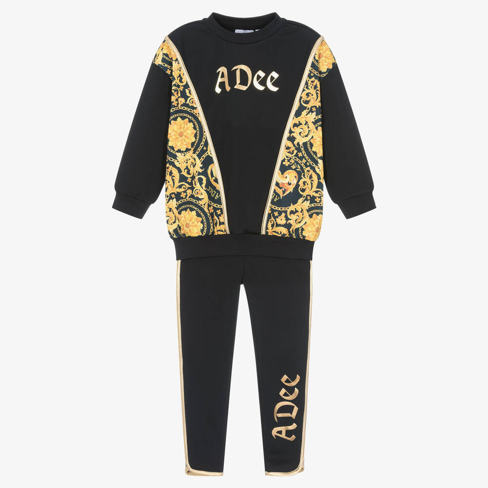 Girls Black Gold Leggings Set