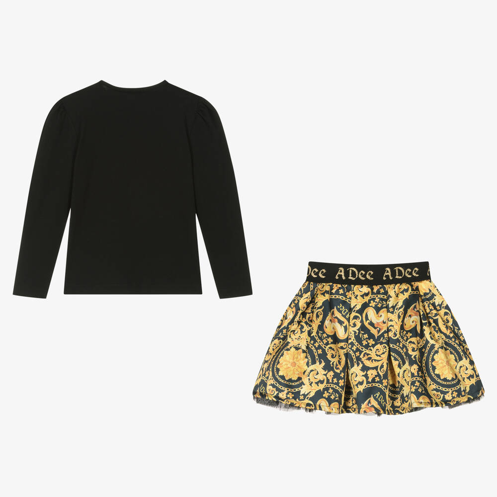A Dee-طقم تنورة قطن جيرسي وتول لون أسود وذهبي | Childrensalon Outlet