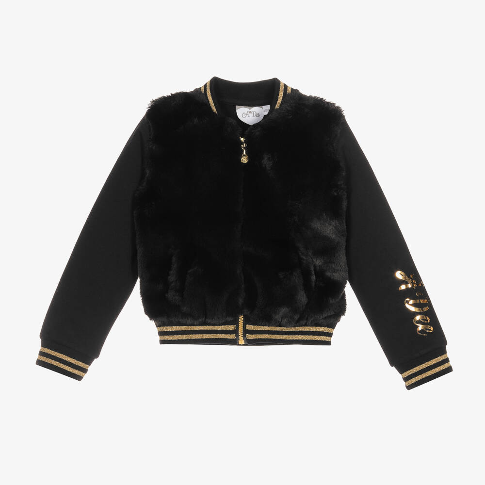 A Dee-Girls Black Jersey & Faux Fur Jacket | Childrensalon Outlet