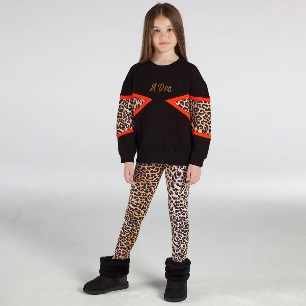 A Dee-Girls Black Leopard Print Leggings Set | Childrensalon Outlet
