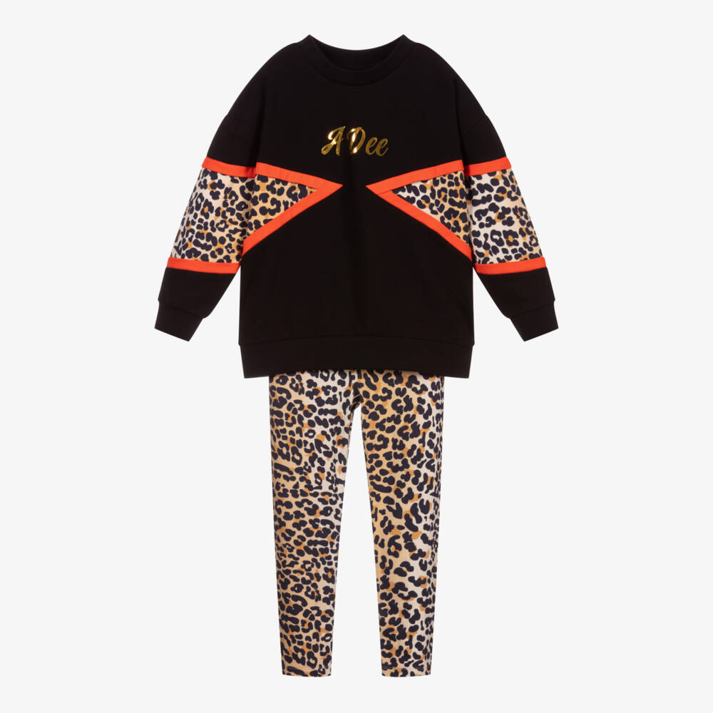 A Dee-Girls Black Leopard Print Leggings Set | Childrensalon Outlet