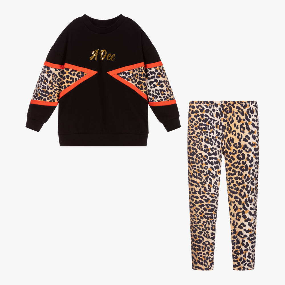 A Dee-Girls Black Leopard Print Leggings Set | Childrensalon Outlet