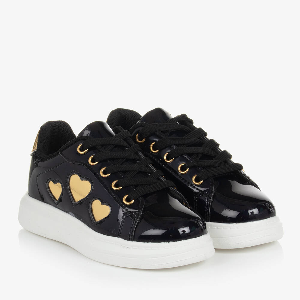 A Dee - Girls Black Patent Lace-Up Trainers | Childrensalon