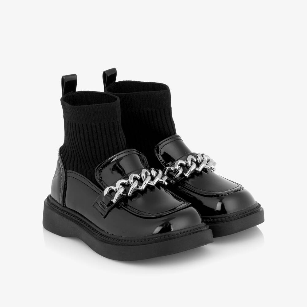 A Dee-Girls Black Patent Sock Boots | Childrensalon Outlet