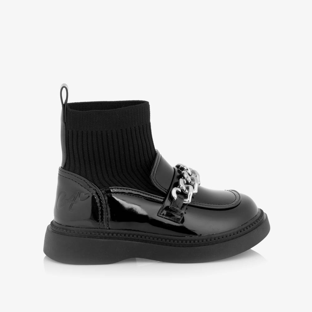 A Dee-Girls Black Patent Sock Boots | Childrensalon Outlet