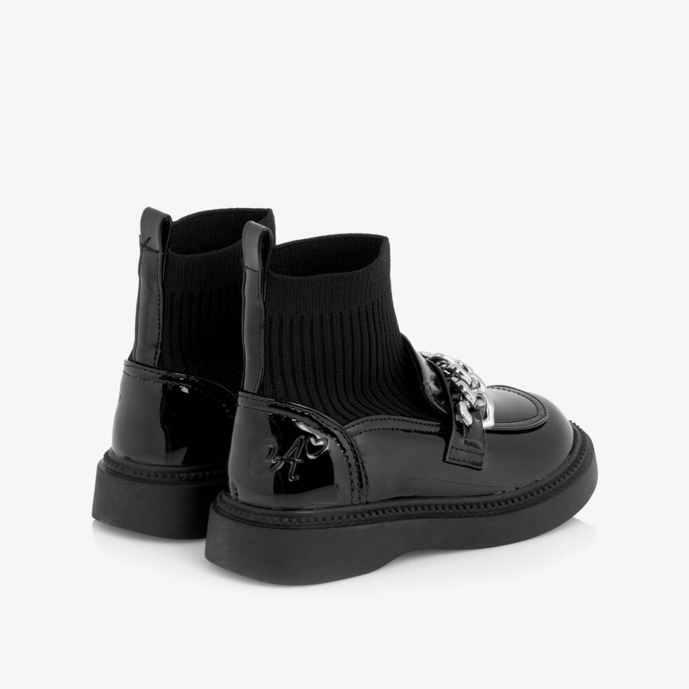 A Dee-Girls Black Patent Sock Boots | Childrensalon Outlet