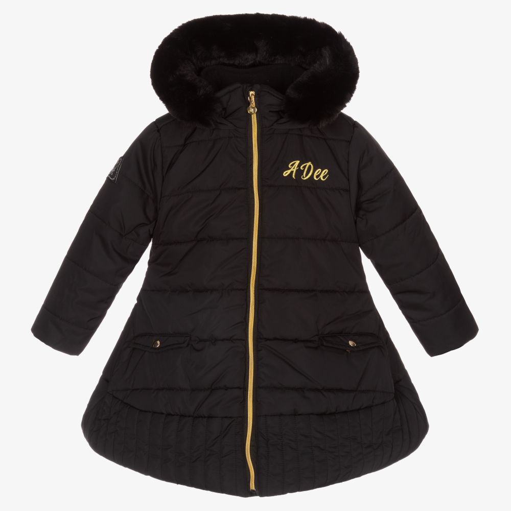 A Dee - Girls Black Puffer Coat | Childrensalon