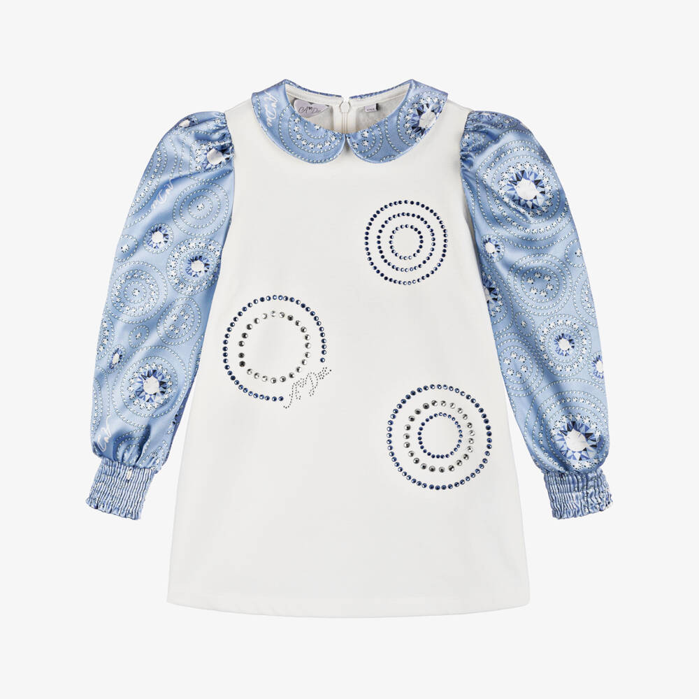 A Dee-Girls Blue and White Satin Dress | Childrensalon Outlet