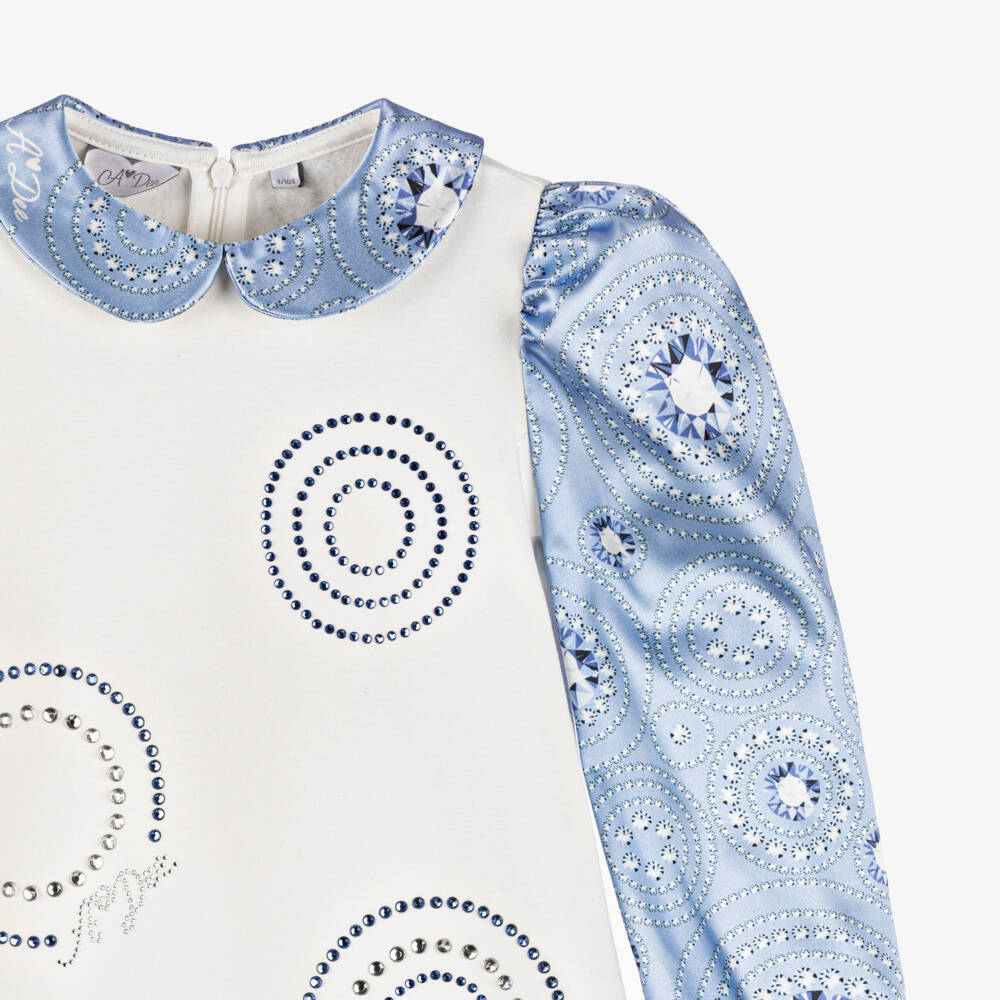 A Dee-Girls Blue and White Satin Dress | Childrensalon Outlet
