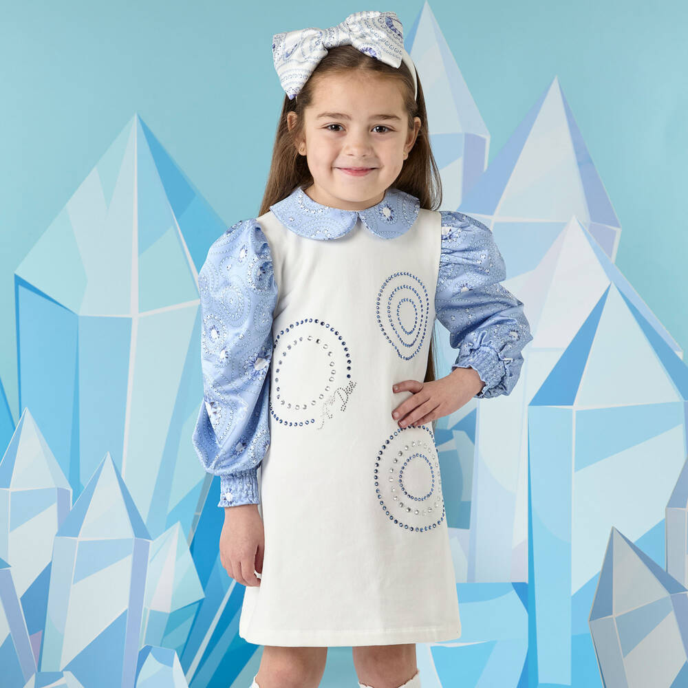 A Dee-Girls Blue and White Satin Dress | Childrensalon Outlet