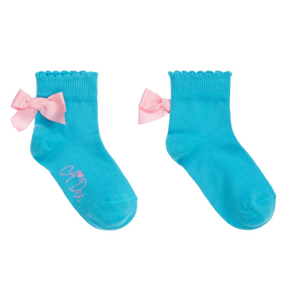 A Dee - Girls Blue Bow Socks | Childrensalon