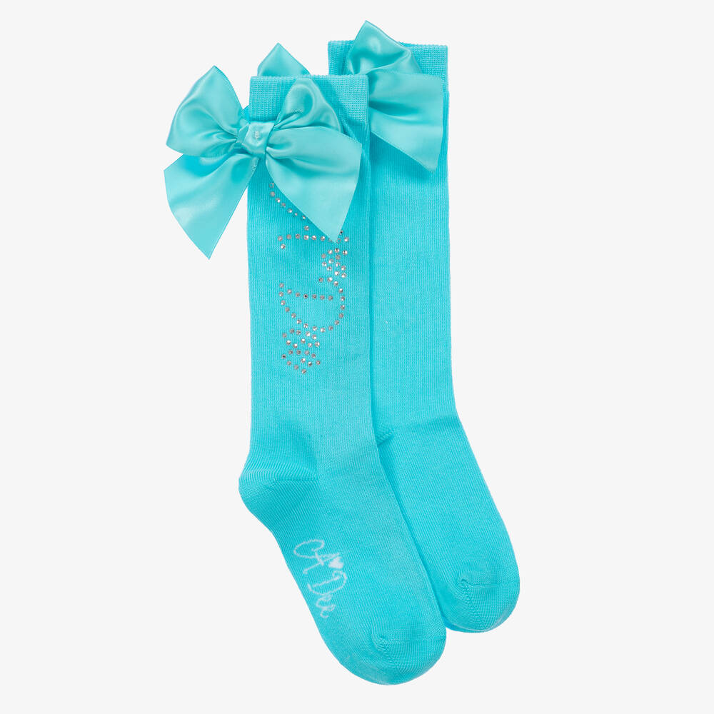 A Dee-Girls Blue Cotton Bow Socks | Childrensalon Outlet