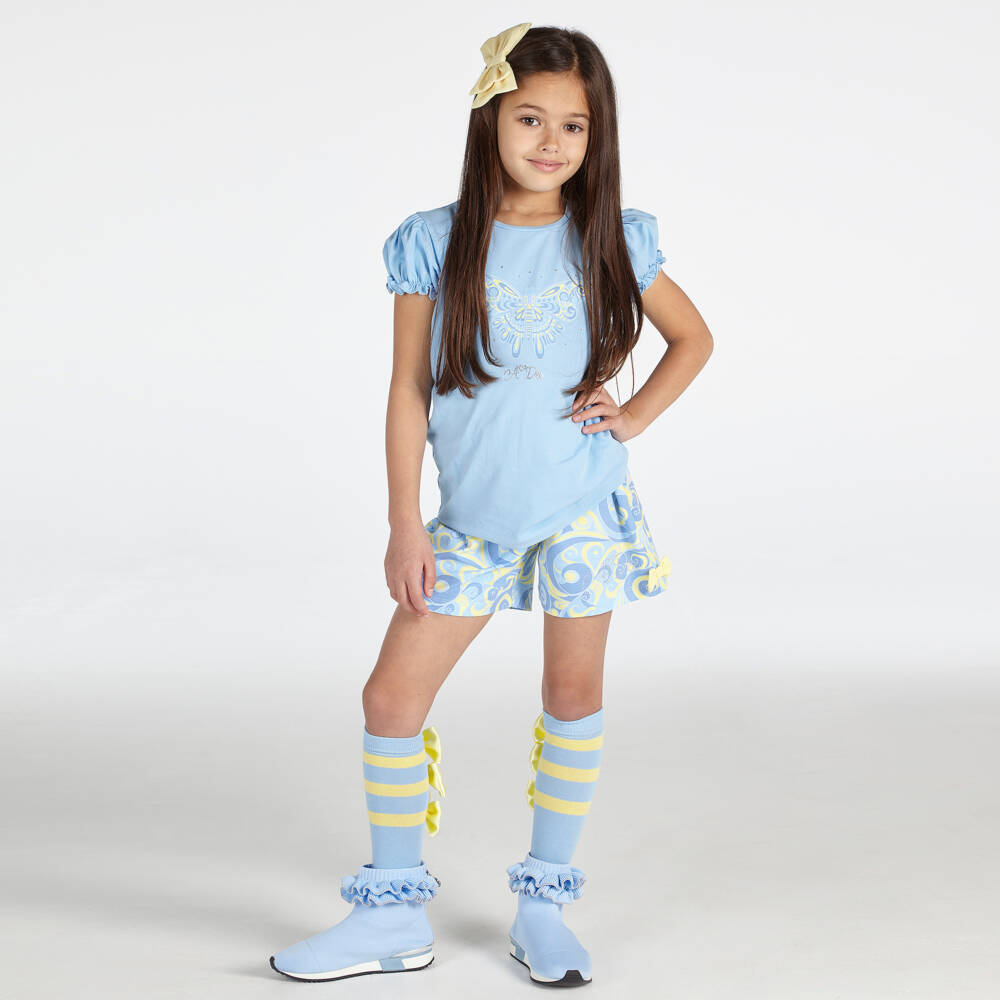 A Dee-Girls Blue Cotton Butterfly T-Shirt | Childrensalon Outlet