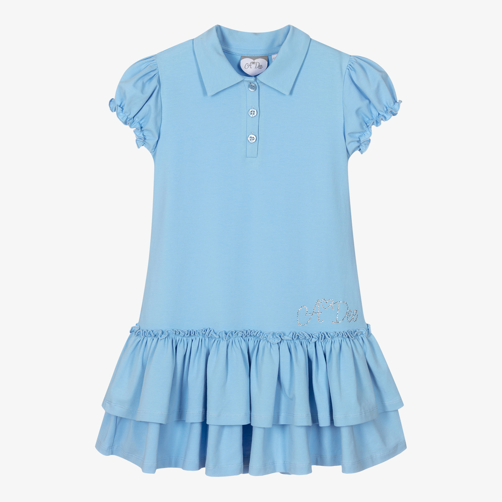 A Dee - Girls Blue Cotton Polo Dress | Childrensalon