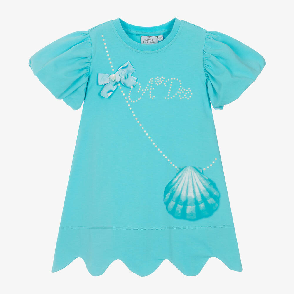 A Dee-Girls Blue Cotton Seashell Print Dress | Childrensalon Outlet