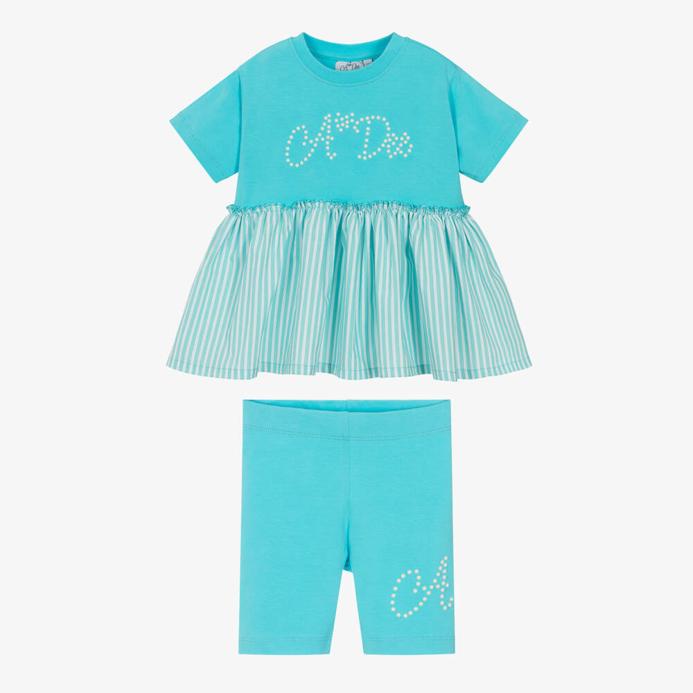 A Dee-Girls Blue Cotton Shorts Set | Childrensalon Outlet