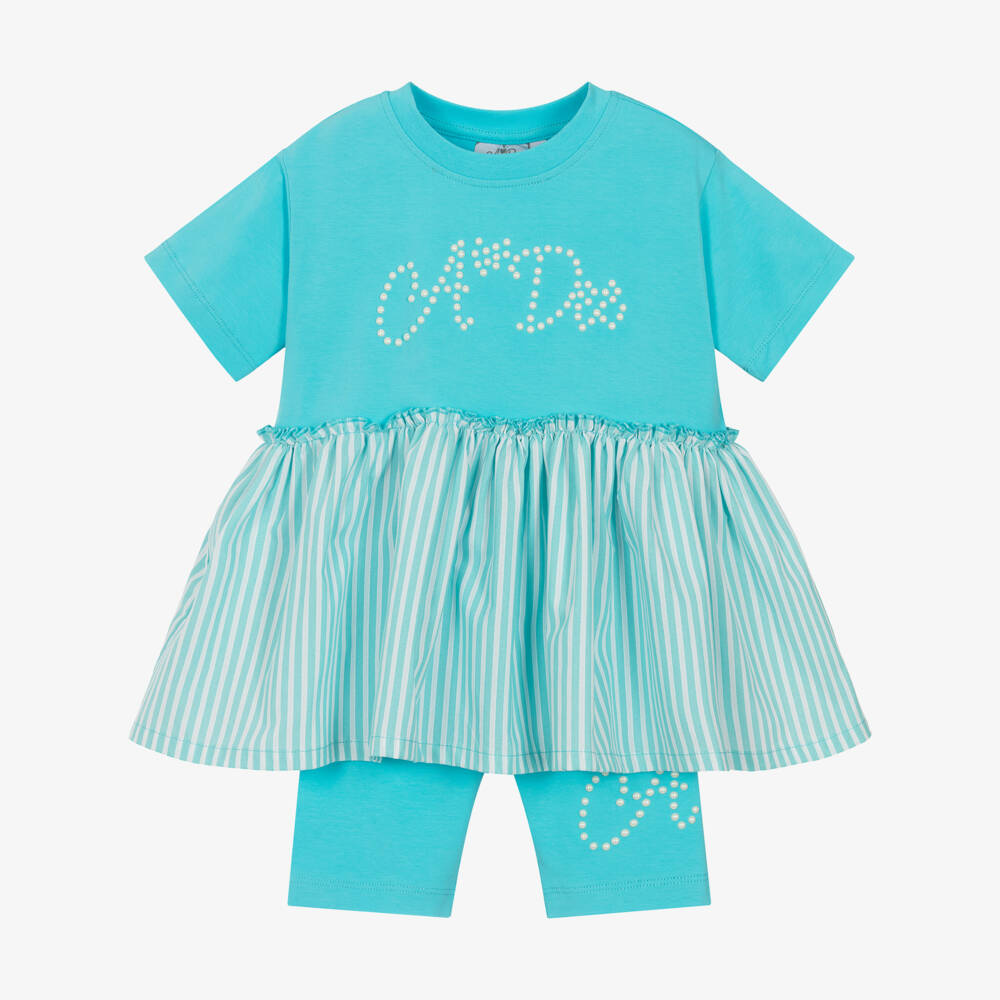 A Dee-Girls Blue Cotton Shorts Set | Childrensalon Outlet