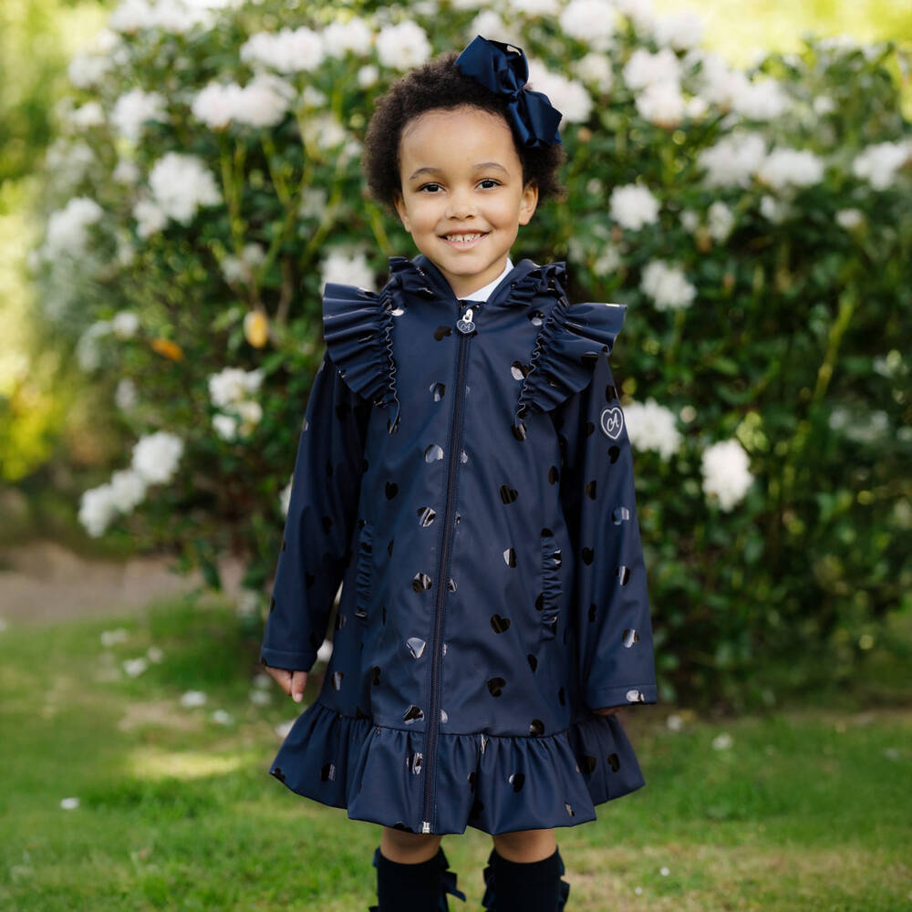 A Dee-معطف مطري أزرق مزين بكشكش وقلوب للبنات | Childrensalon Outlet