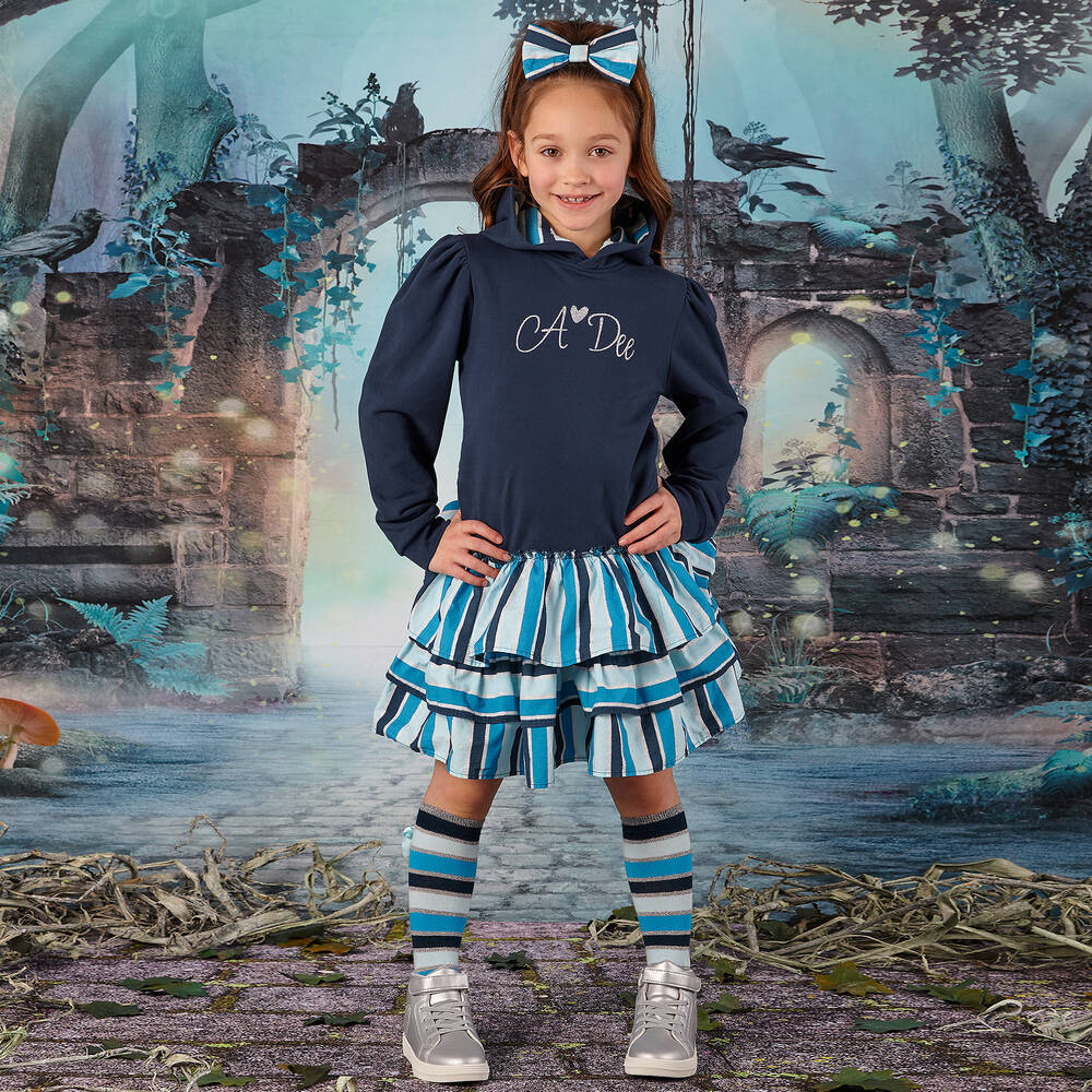 A Dee-Girls Blue Hooded Sweatshirt Dress | Childrensalon Outlet