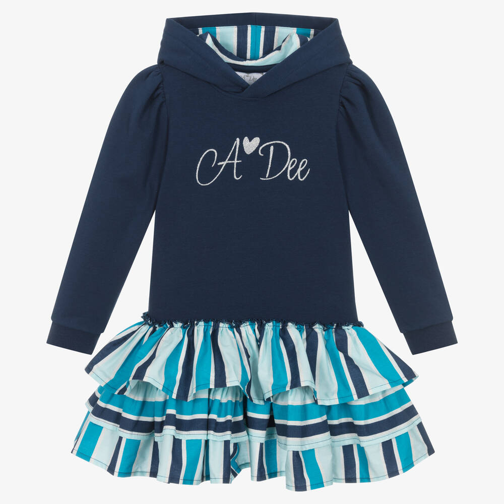 A Dee - Robe-sweat bleue à capuche fille | Childrensalon