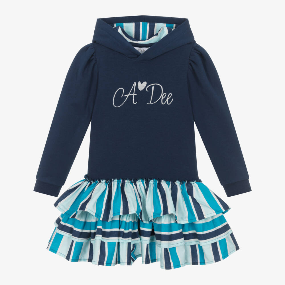 A Dee-فستان سويتشيرت هودي قطن جيرسي لون كحلي | Childrensalon Outlet