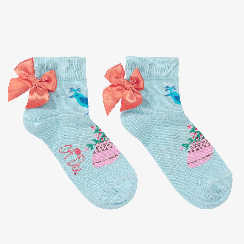 A Dee - Girls Blue Knitted Ankle Socks | Childrensalon